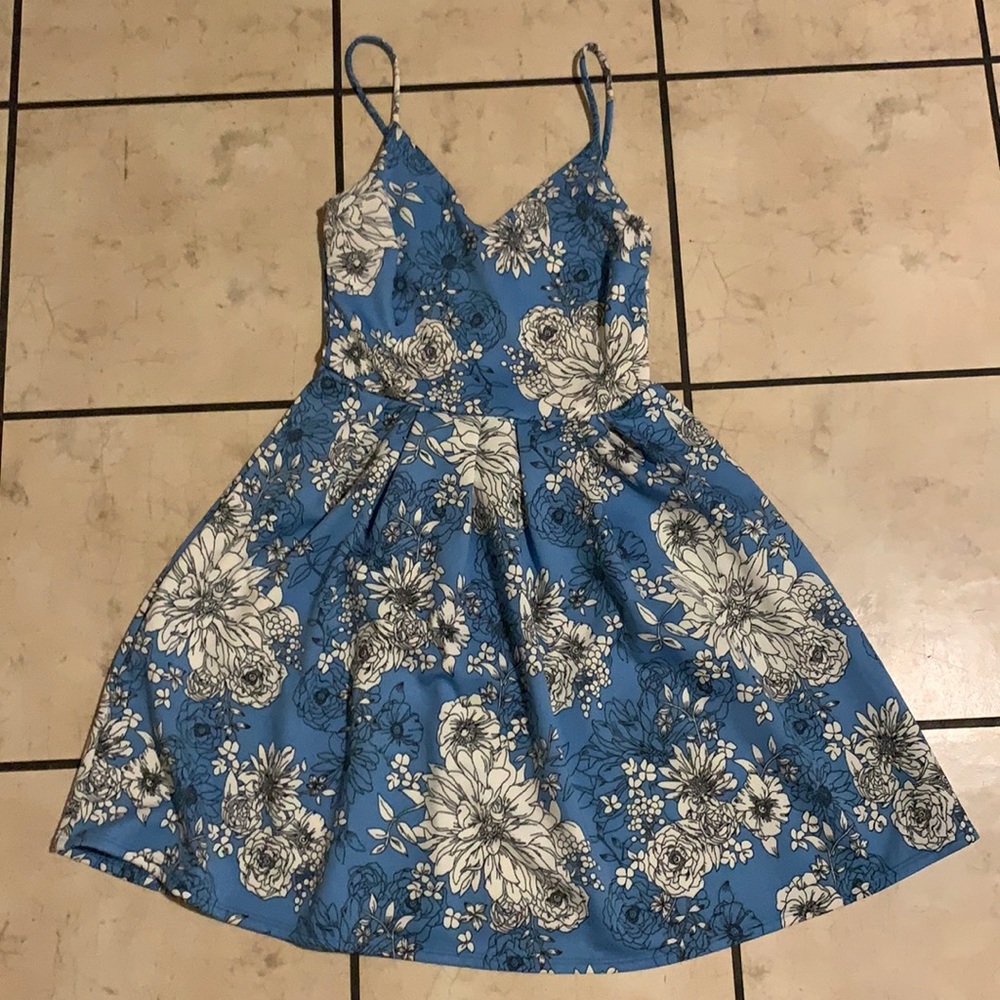Blue and White Flowery Dress